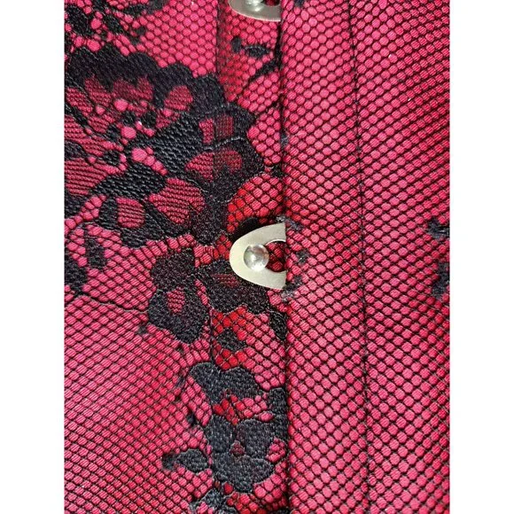 Gothic Red & Black Lace Off-Shoulder Corset Top Bell Sleeves Bustier Blouse 7XL - Picture 9 of 12